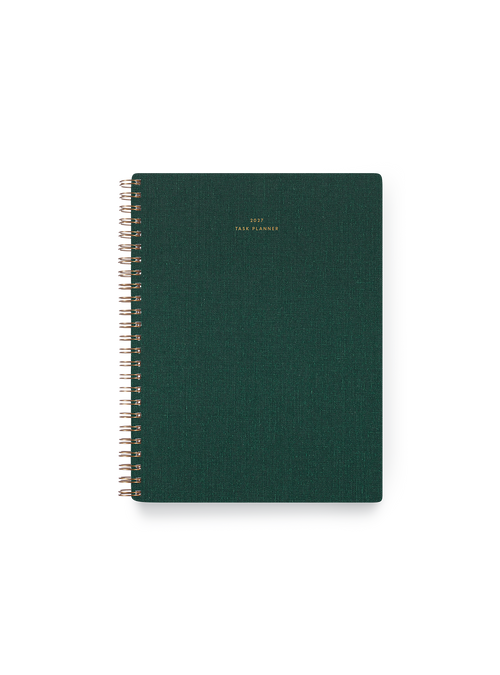 2027 Compact Task Planner in Hunter Green bookcloth with brass wire-o binding front view || Hunter Green