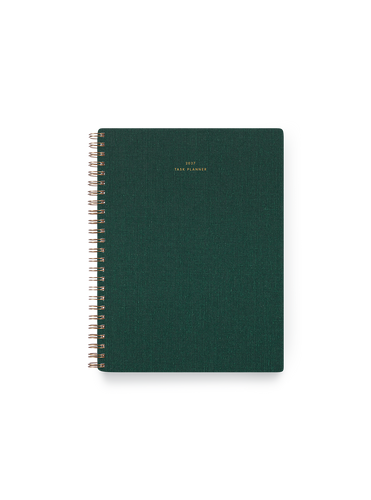 2027 Compact Task Planner in Hunter Green bookcloth with brass wire-o binding front view || Hunter Green