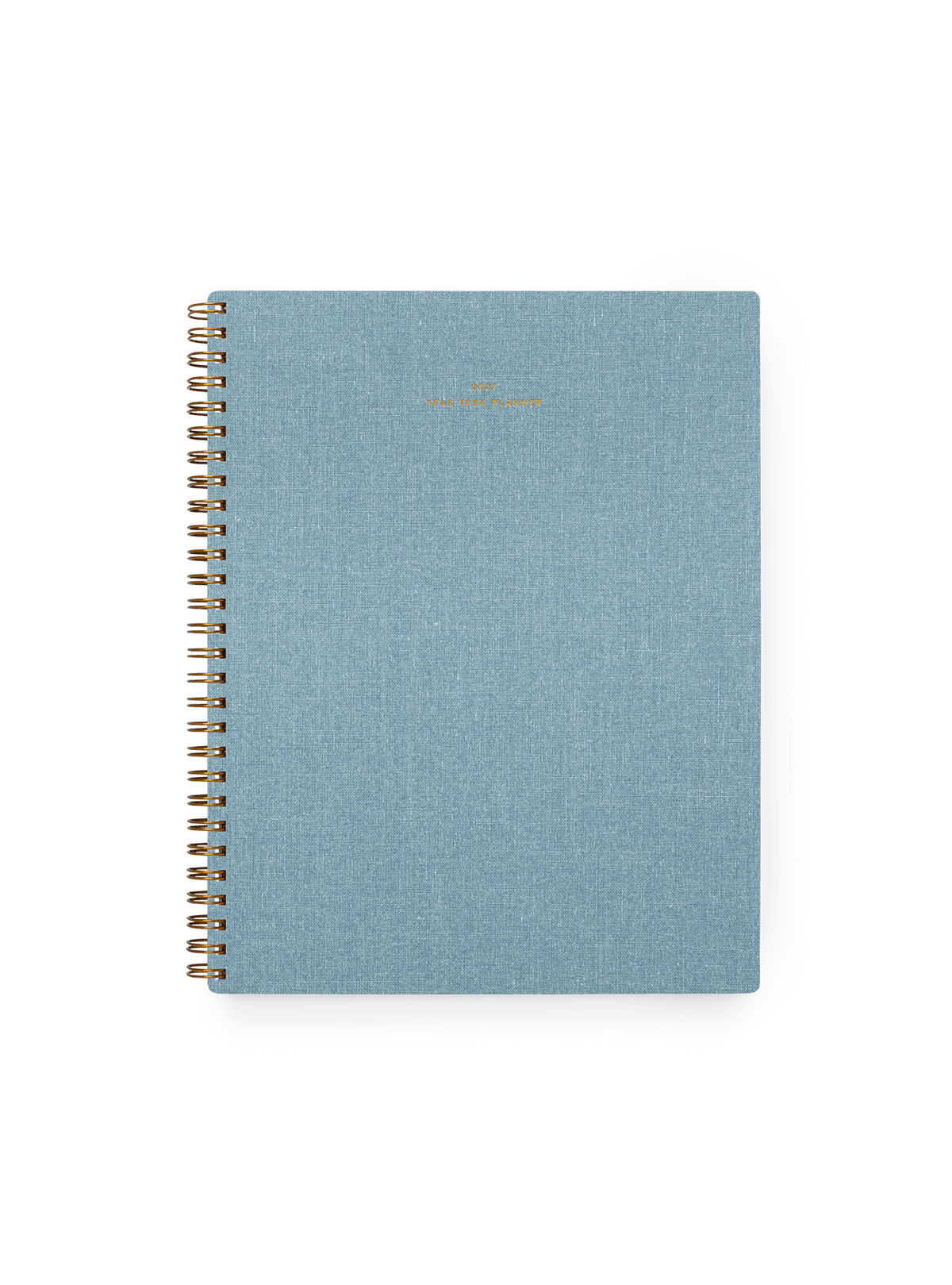 2027 Year Task Planner in Chambray Blue bookcloth with brass wire-o binding front view || Chambray Blue