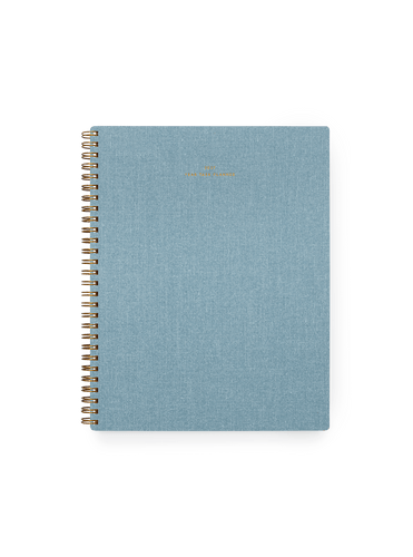 2027 Year Task Planner in Chambray Blue bookcloth with brass wire-o binding front view || Chambray Blue