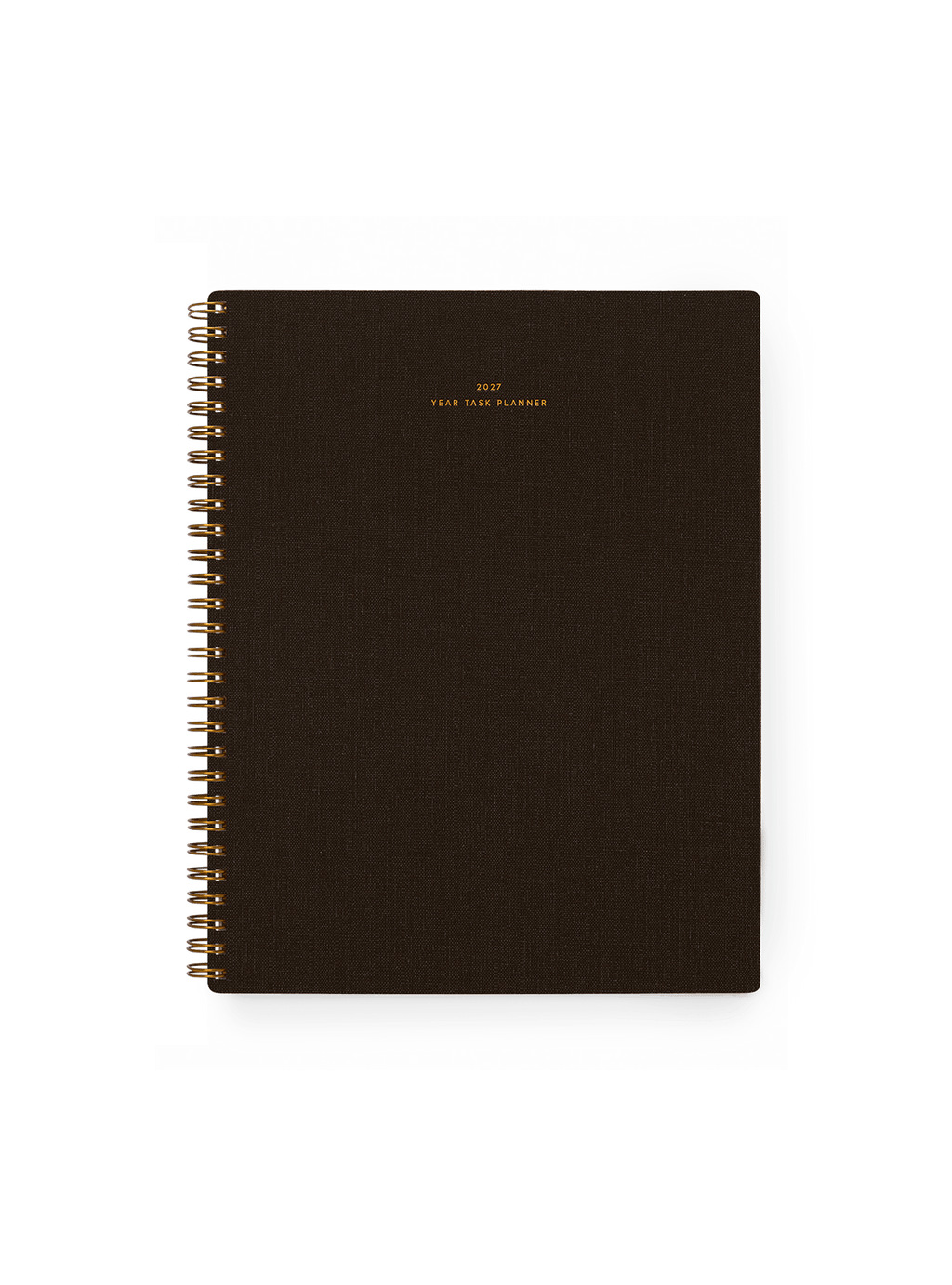 2027 Year Task Planner in Espresso bookcloth with brass wire-o binding front view || Espresso