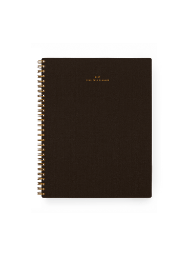 2027 Year Task Planner in Espresso bookcloth with brass wire-o binding front view || Espresso