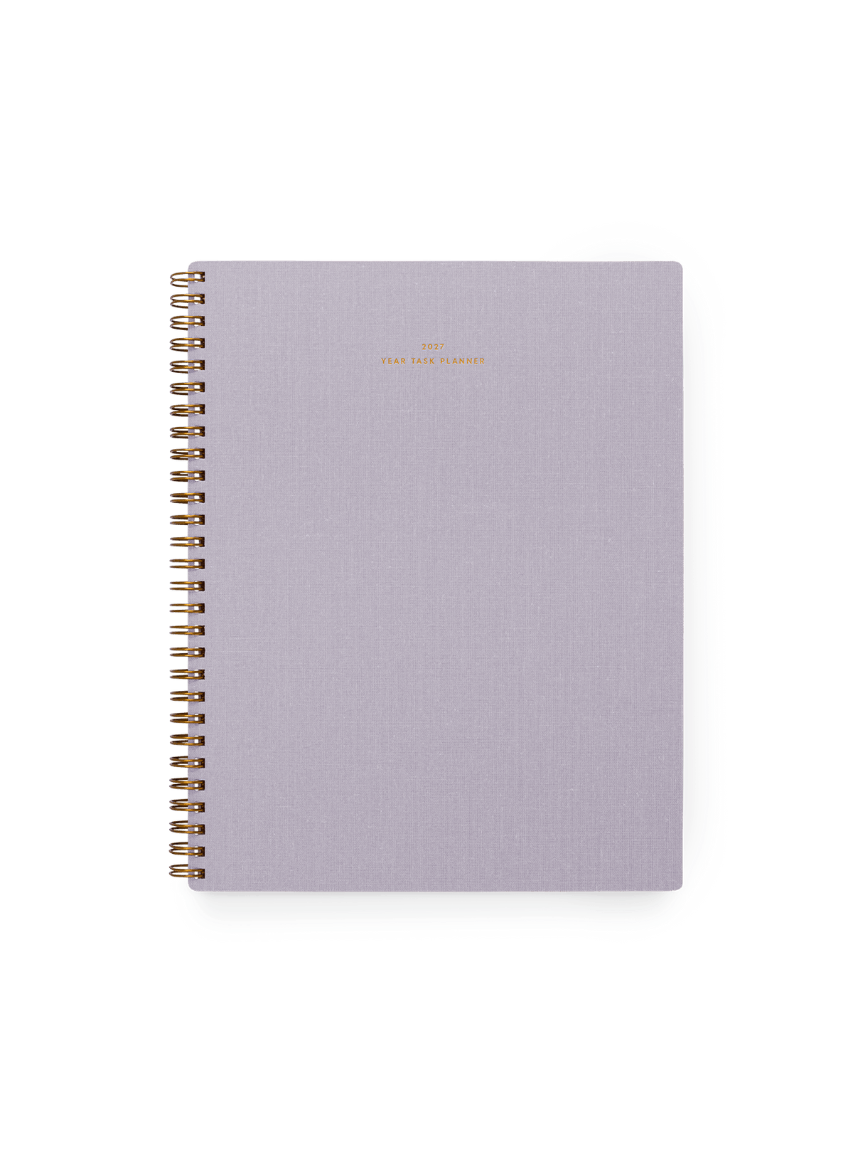 2027 Year Task Planner in Lavender Gray bookcloth with brass wire-o binding front view || Lavender Gray