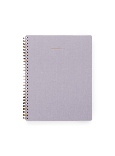 2027 Year Task Planner in Lavender Gray bookcloth with brass wire-o binding front view || Lavender Gray