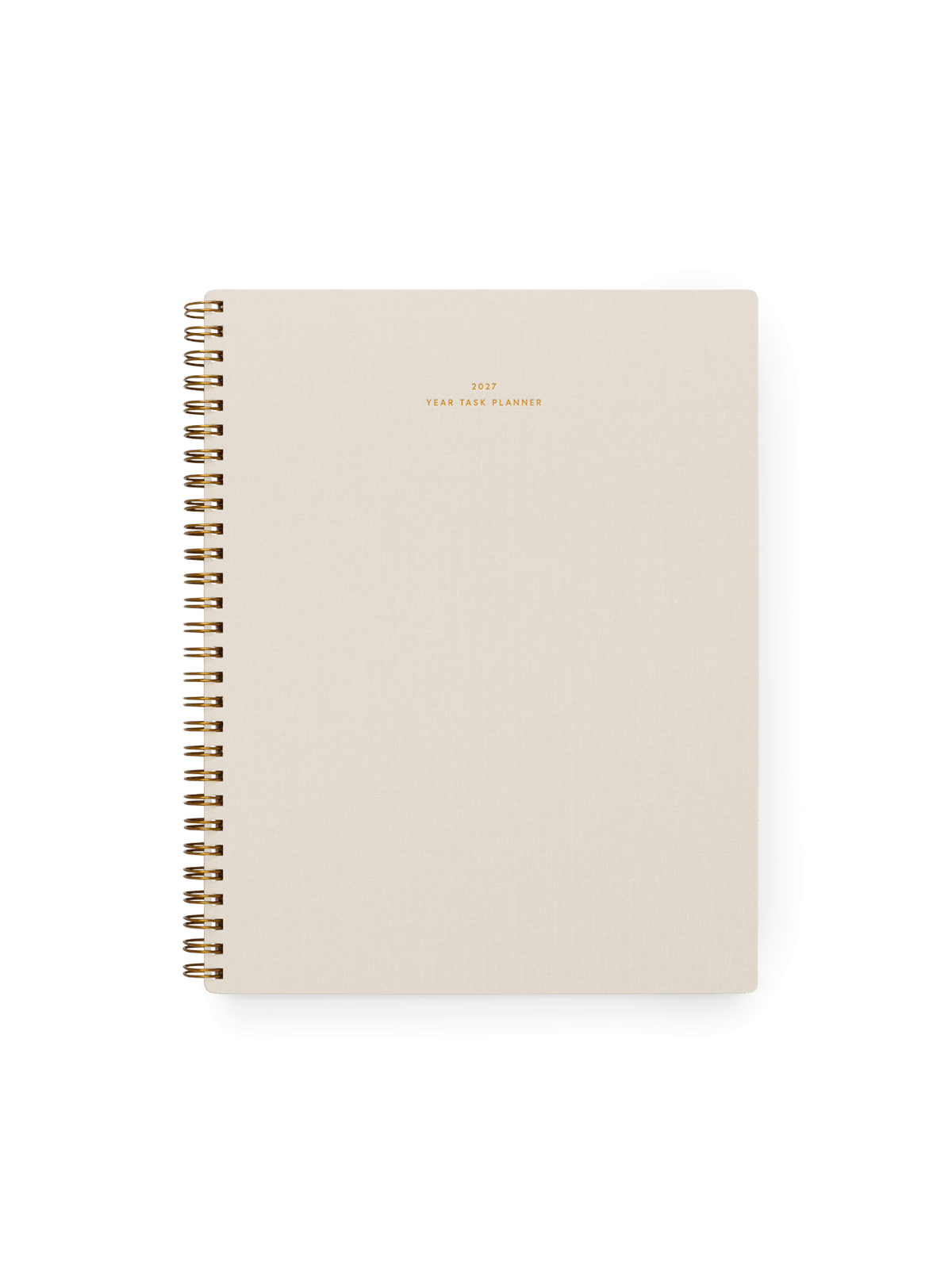 2027 Year Task Planner in Natural Linen bookcloth with brass wire-o binding front view || Natural Linen