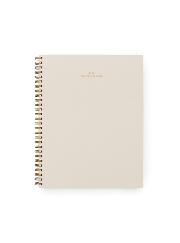 2027 Year Task Planner in Natural Linen bookcloth with brass wire-o binding front view || Natural Linen