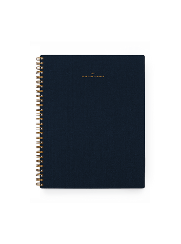 2027 Year Task Planner in Oxford Blue bookcloth with brass wire-o binding front view || Oxford Blue