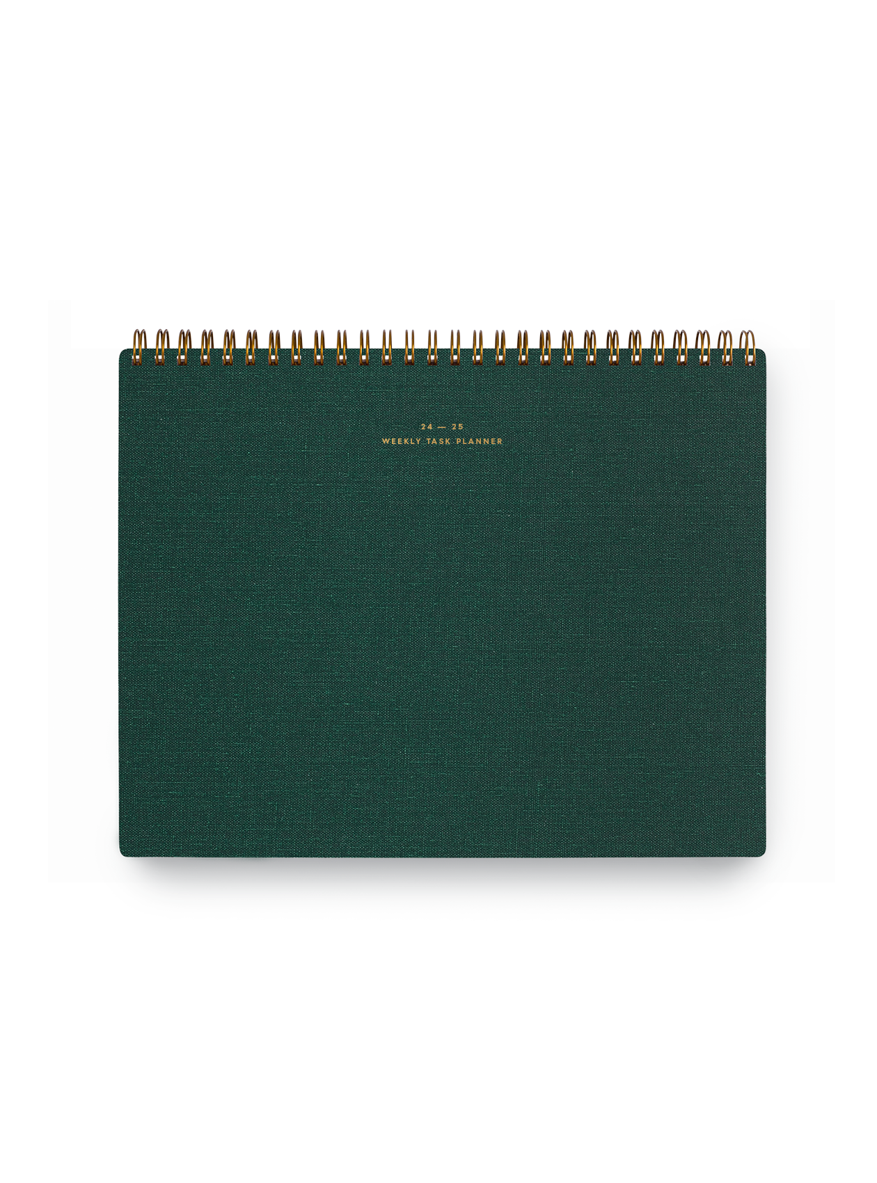 Appointed top-bound 24-25 Weekly Task Planner with brass wire-o binding and gold foil details || Hunter Green