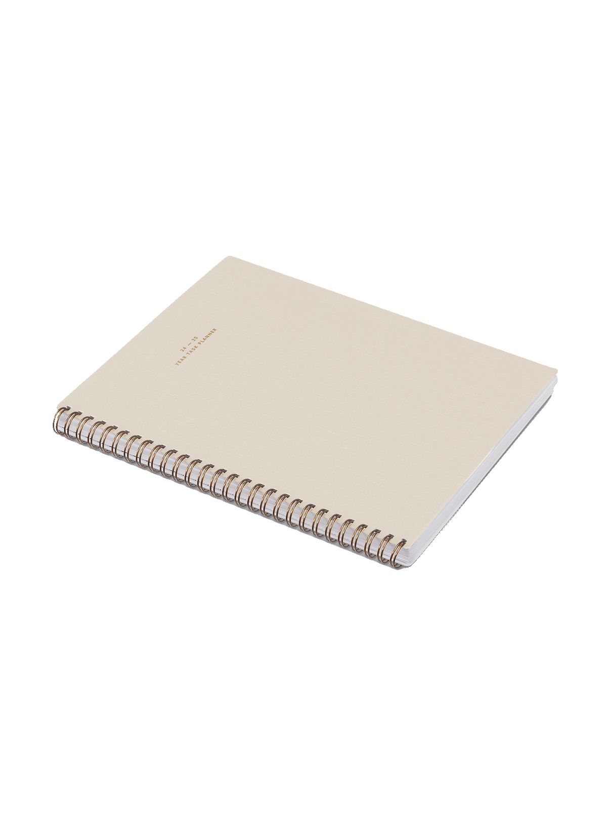 Appointed Year Task Planner with brass wire-o binding, foil stamped details, and durable water-resistant bookcloth side angle