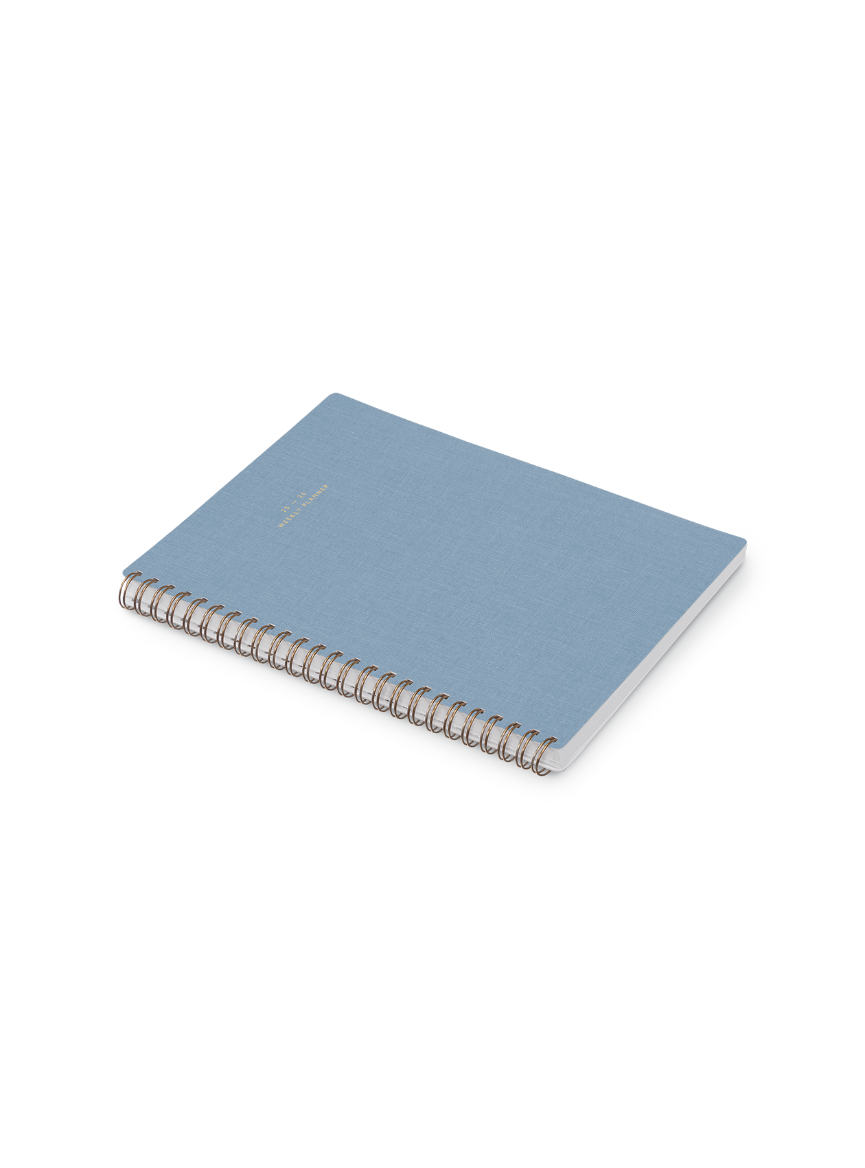 25-26 Weekly Grid Planner in Chambray Blue bookcloth with brass wire-o binding angle view || Chambray Blue 