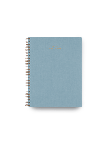 25-26 Weekly Grid Planner in Chambray Blue bookcloth with brass wire-o binding front view || Chambray Blue
