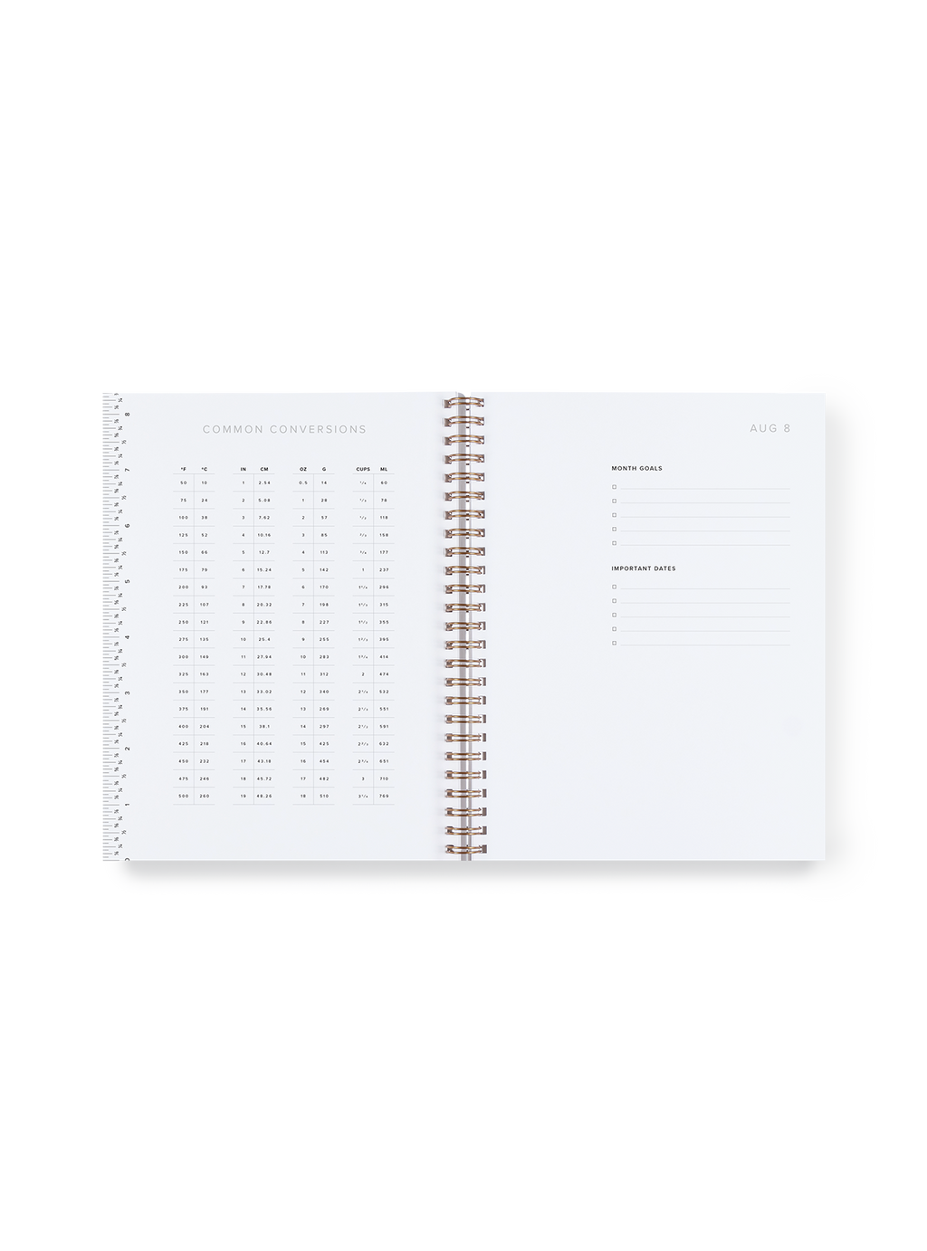 Weekly Grid Planner interior conversions and goals spread