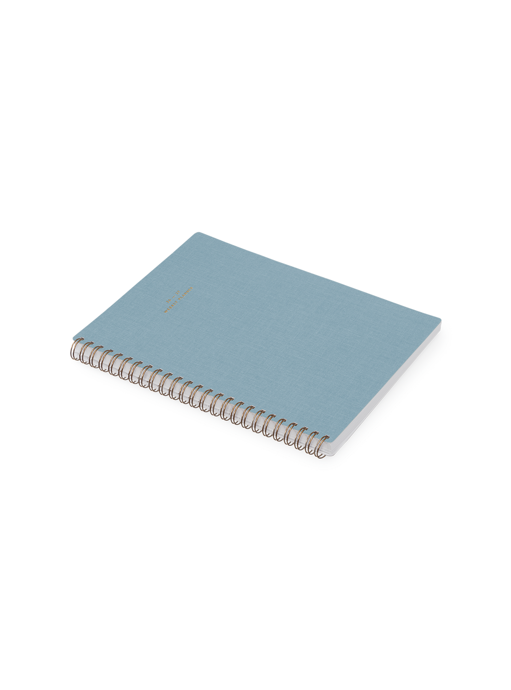 26-27 Weekly Grid Planner in Chambray Blue bookcloth with brass wire-o binding angled view || Chambray Blue