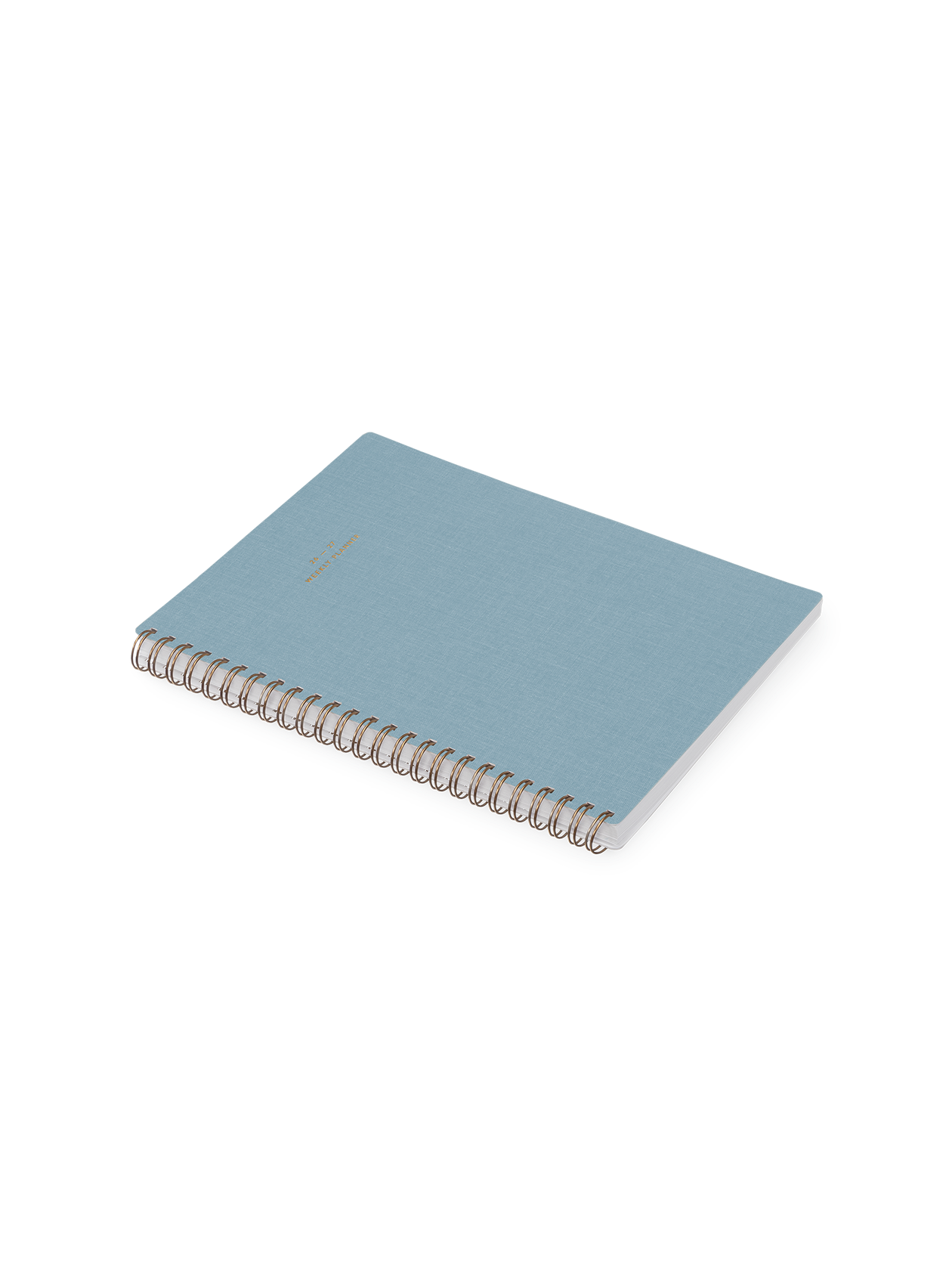 26-27 Weekly Grid Planner in Chambray Blue bookcloth with brass wire-o binding angled view || Chambray Blue