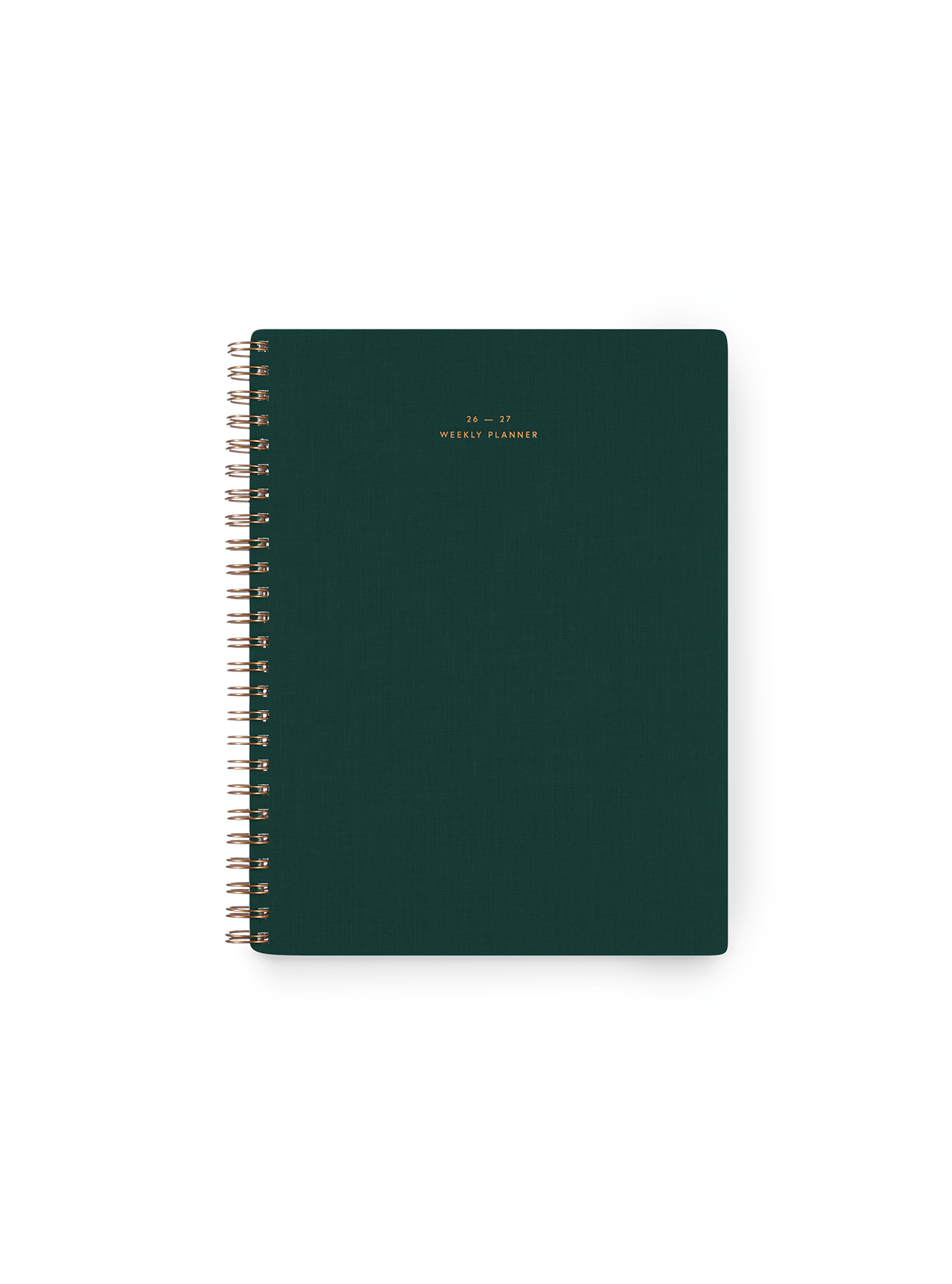 26-27 Weekly Grid Planner in Chambray Blue bookcloth with brass wire-o binding front view || Hunter Green