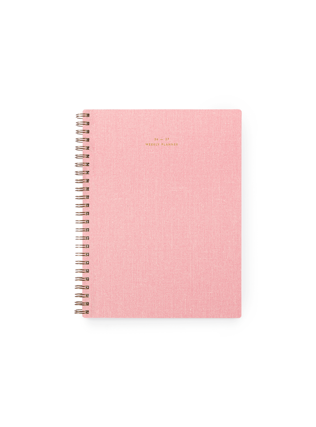 26-27 Weekly Grid Planner in Chambray Blue bookcloth with brass wire-o binding front view || Blossom Pink