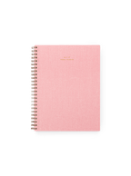 26-27 Weekly Grid Planner in Chambray Blue bookcloth with brass wire-o binding front view || Blossom Pink