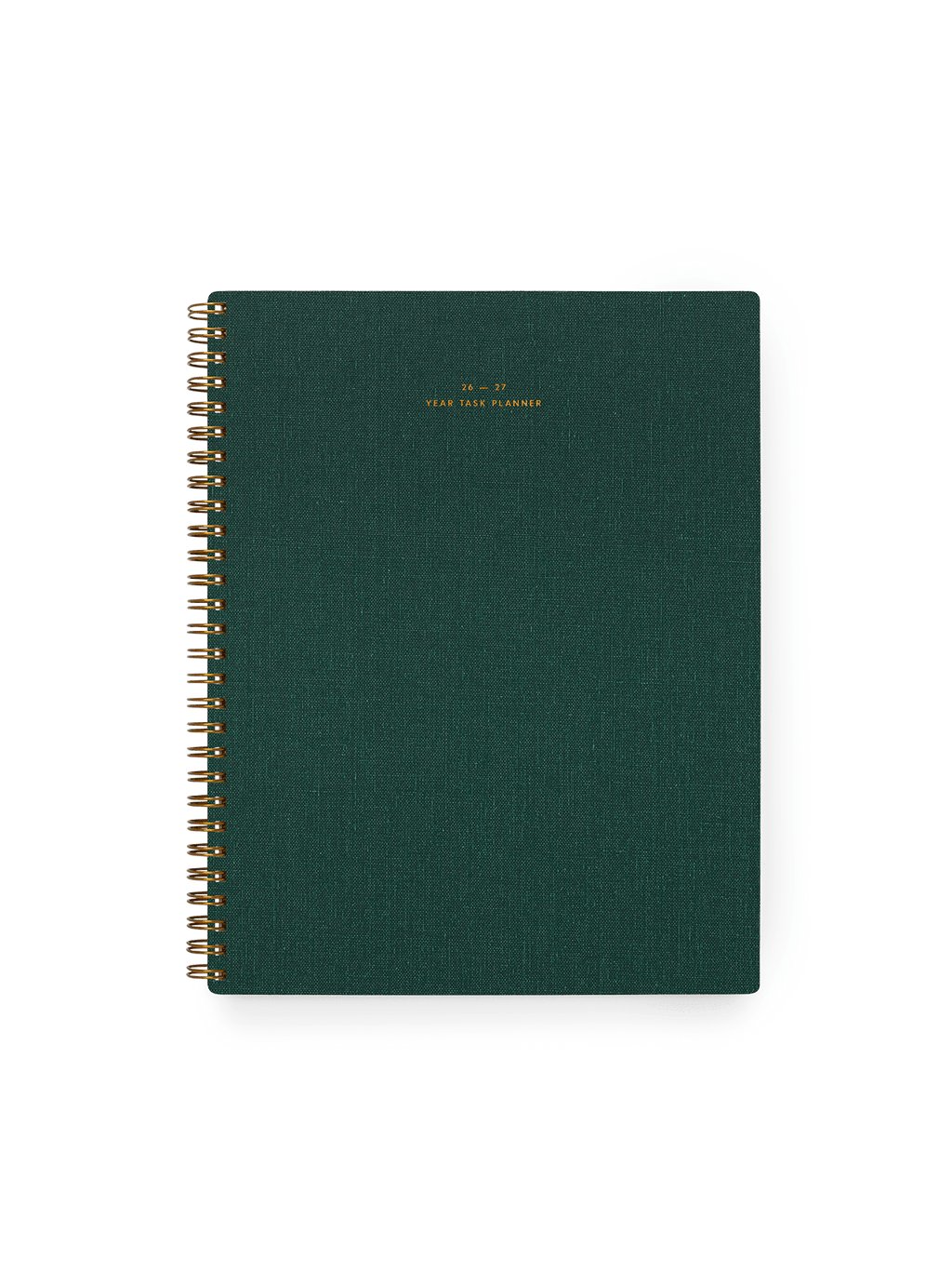 26-27 Year Task Planner in Hunter Green bookcloth with brass wire-o binding front view || Hunter Green