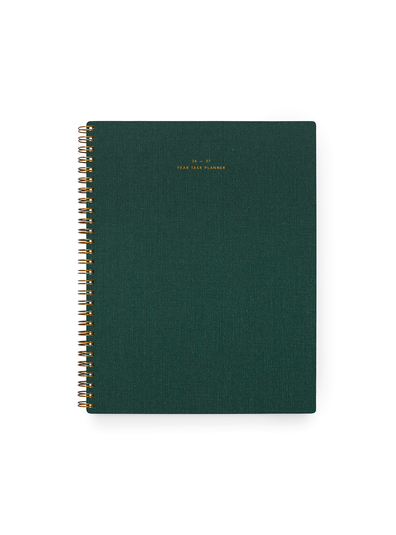 26-27 Year Task Planner in Hunter Green bookcloth with brass wire-o binding front view || Hunter Green