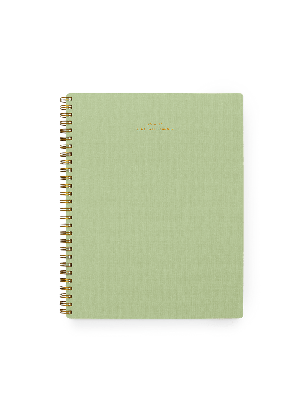 26-27 Year Task Planner in limited-edition Matcha bookcloth with brass wire-o binding front view || Matcha