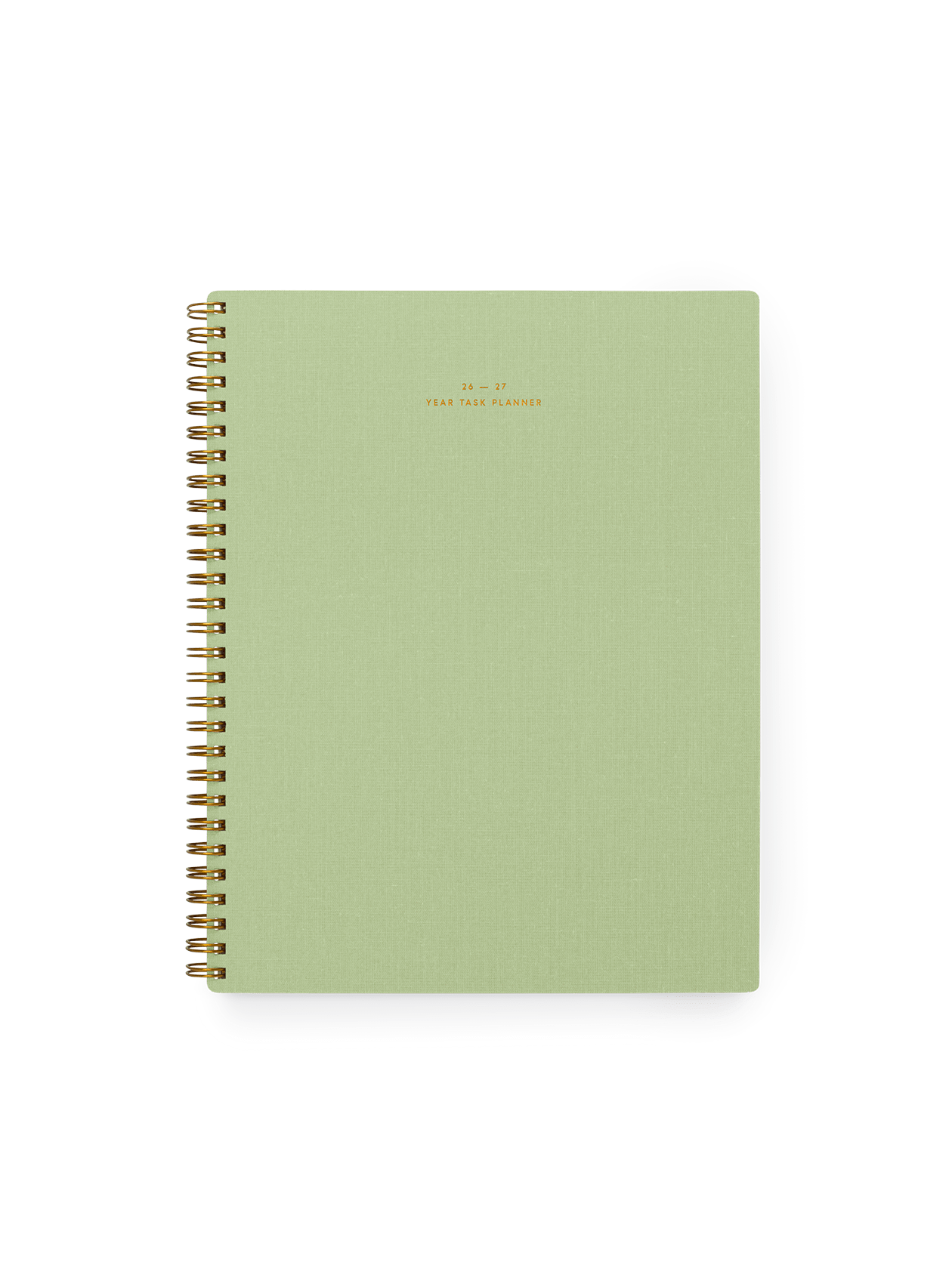 26-27 Year Task Planner in limited-edition Matcha bookcloth with brass wire-o binding front view || Matcha