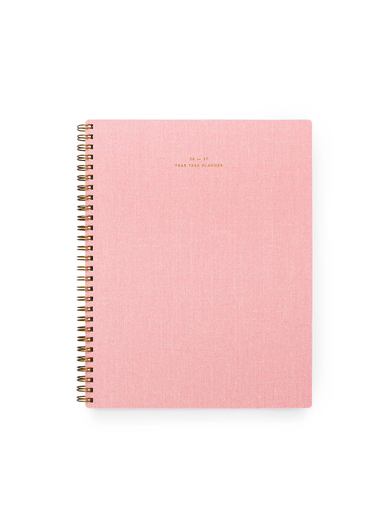 26-27 Year Task Planner in Blossom Pink bookcloth with brass wire-o binding front view || Blossom Pink