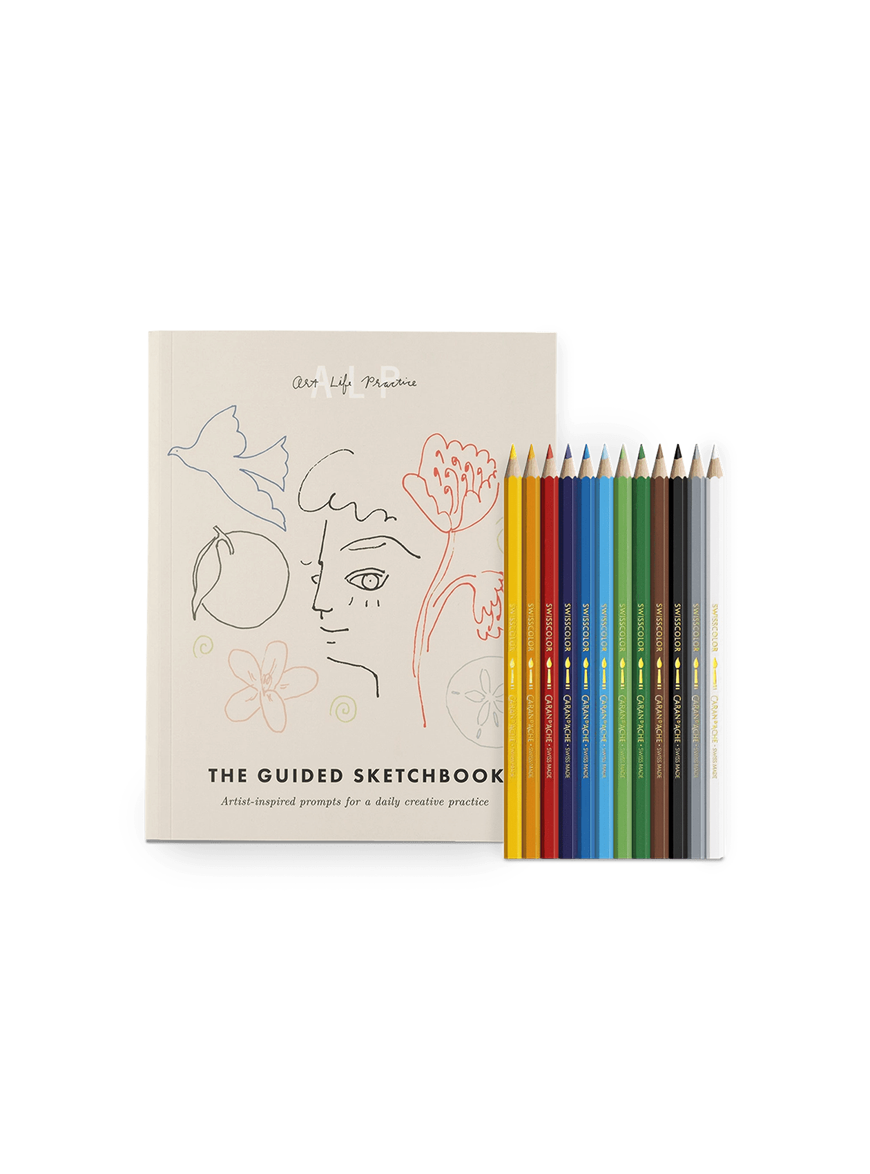 The Creative Sketchbook Set including The Guided Sketchbook and Caran D’Ache Colored Pencils