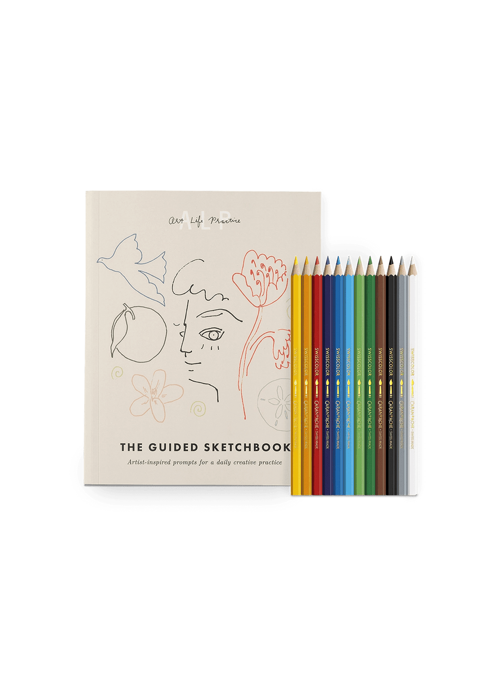 The Creative Sketchbook Set including The Guided Sketchbook and Caran D’Ache Colored Pencils