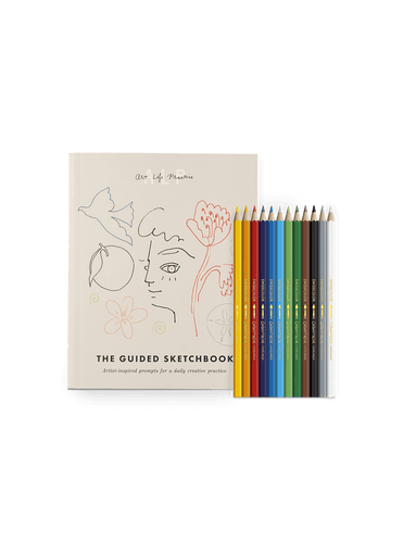 The Creative Sketchbook Set including The Guided Sketchbook and Caran D’Ache Colored Pencils