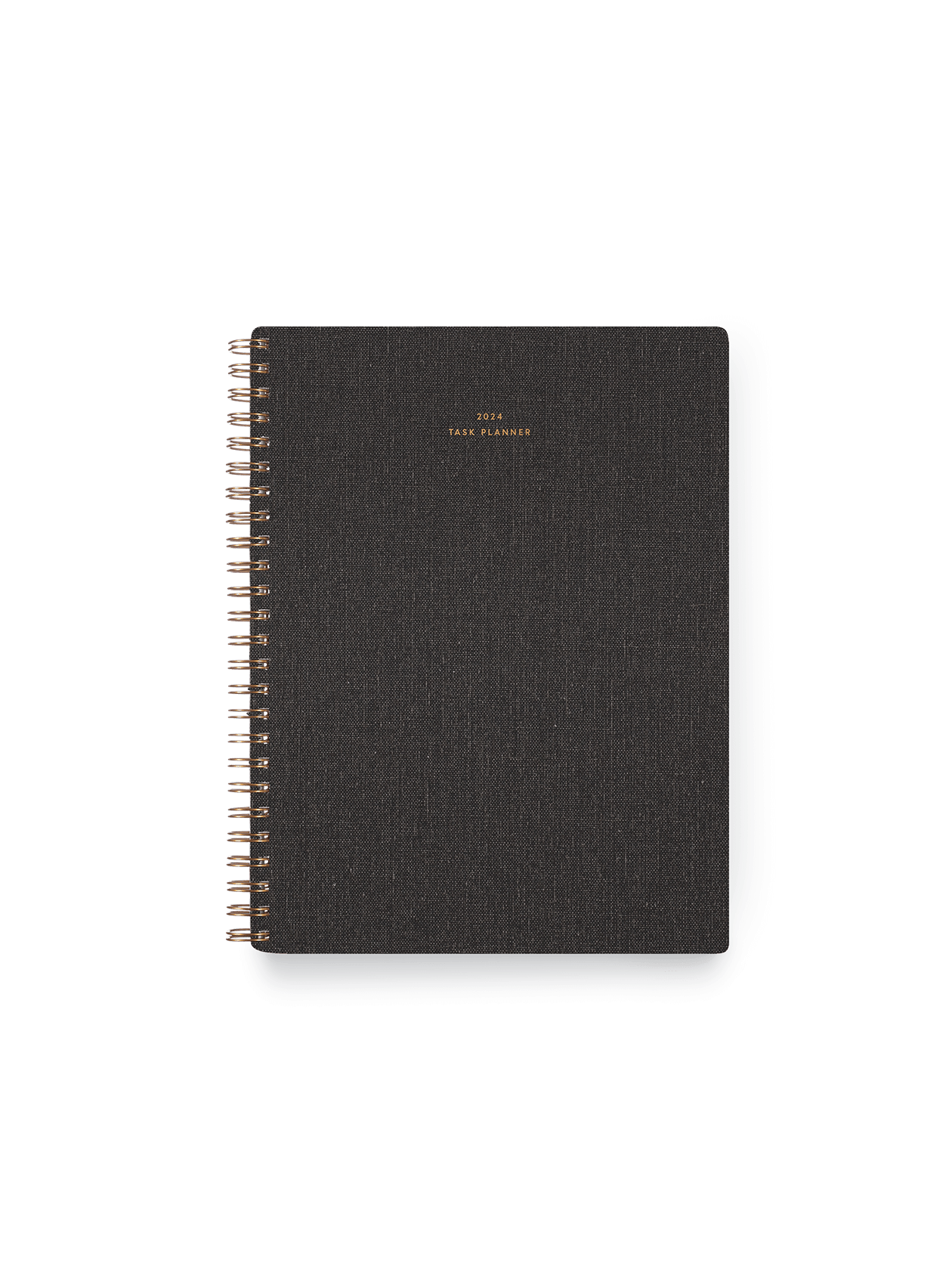 2024 Compact Task Planner in Charcoal Gray bookcloth with brass wire-o binding front view || Charcoal Gray