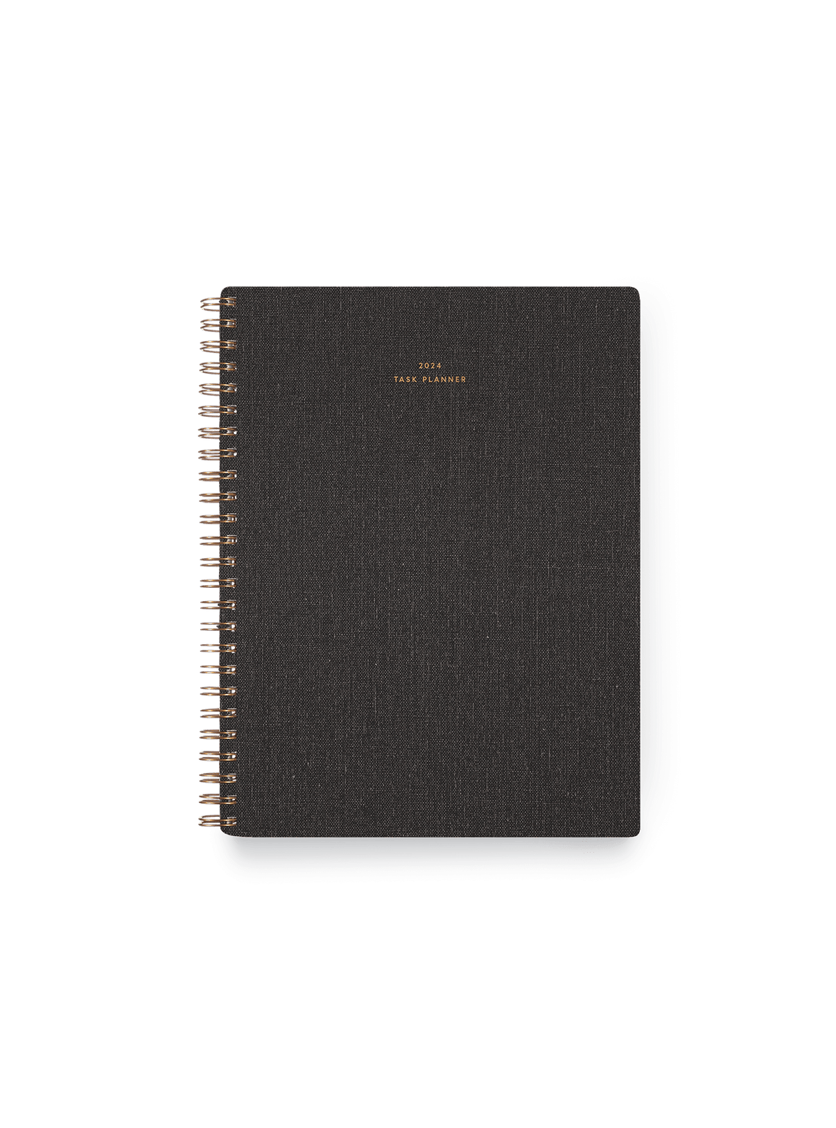 2024 Compact Task Planner in Charcoal Gray bookcloth with brass wire-o binding front view || Charcoal Gray