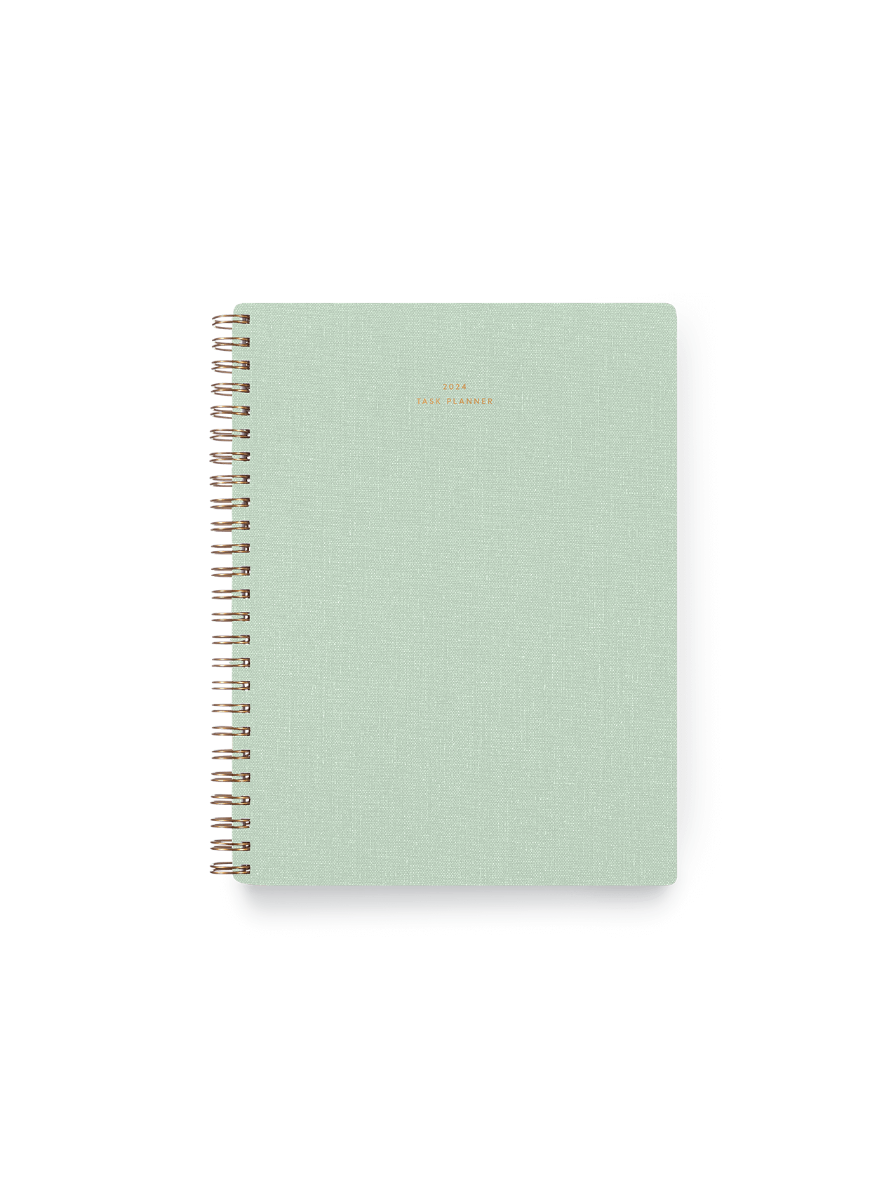 2024 Compact Task Planner in Mineral Green bookcloth with brass wire-o binding front view || Mineral Green
