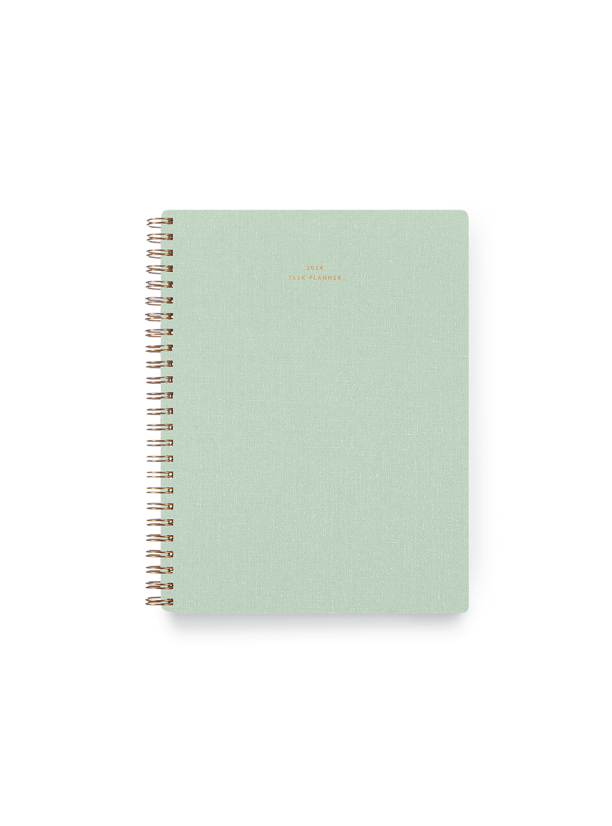 2024 Compact Task Planner in Mineral Green bookcloth with brass wire-o binding front view || Mineral Green