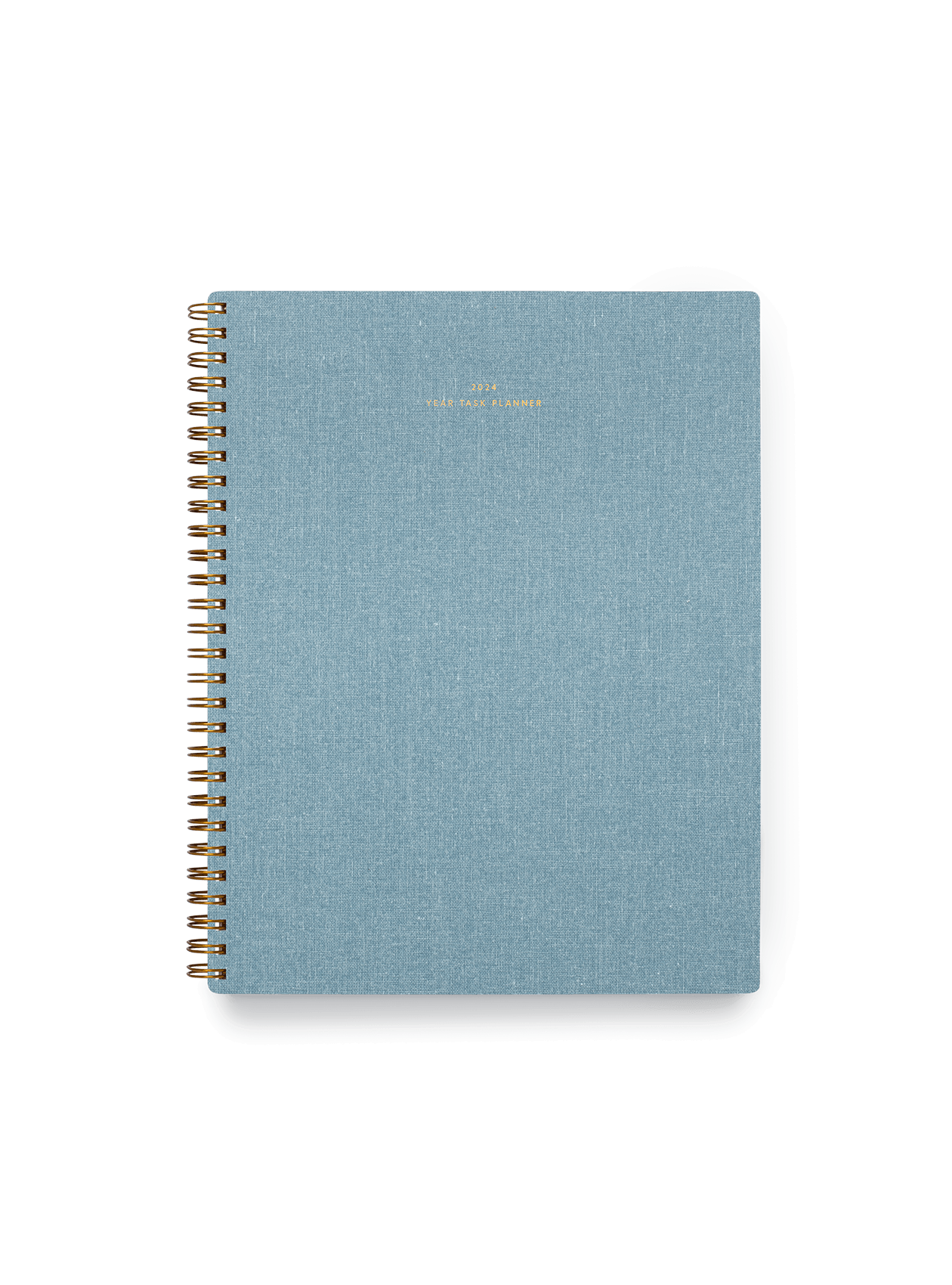 The Appointed 2024 Year Task Planner in Chambray Blue with brass wire-o binding, foil details, and textured bookcloth covers || Chambray Blue