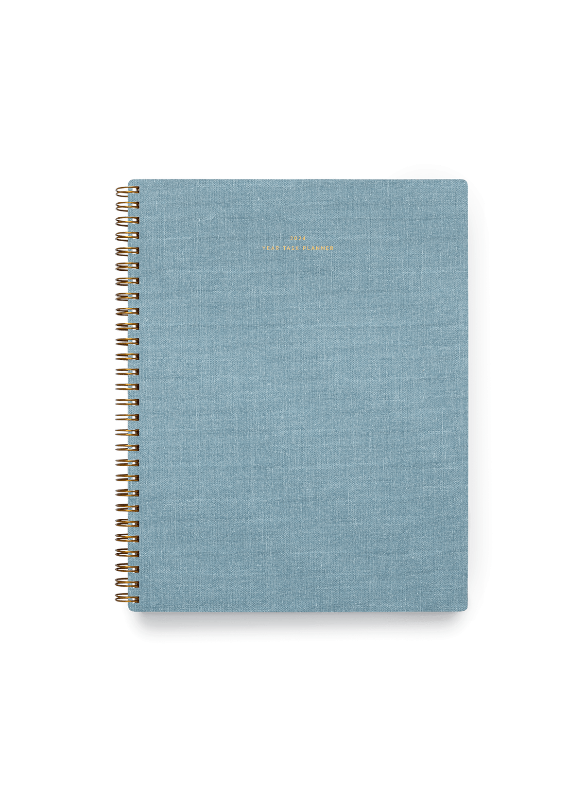 The Appointed 2024 Year Task Planner in Chambray Blue with brass wire-o binding, foil details, and textured bookcloth covers || Chambray Blue