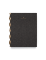 The Appointed 2024 Year Task Planner in Charcoal Gray with brass wire-o binding, foil details, and textured bookcloth covers || Charcoal Gray