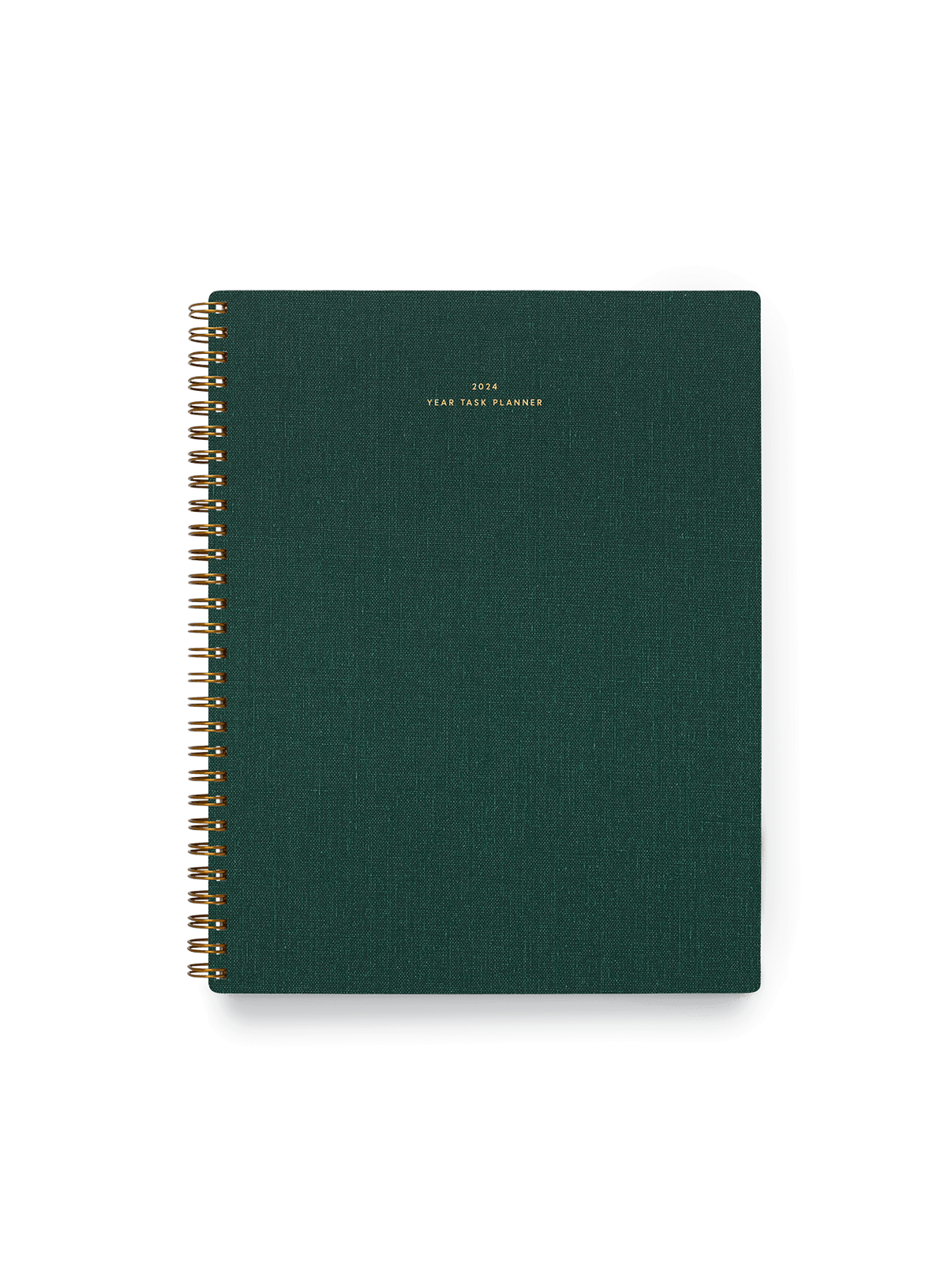 The Appointed 2024 Year Task Planner in Hunter Green with brass wire-o binding, foil details, and textured bookcloth covers || Hunter Green