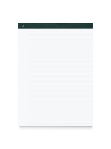 Appointed Legal Pad bound in Hunter Green bookcloth and gold foil stamped logo front view || Hunter Green