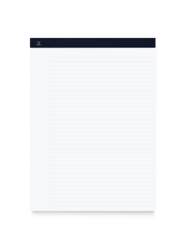 Appointed Legal Pad bound in Oxford Blue bookcloth and gold foil stamped logo front view || Oxford Blue