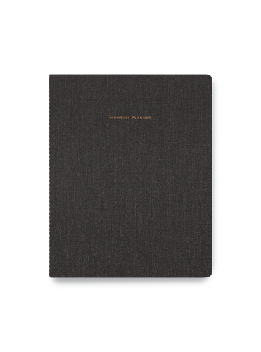 Charcoal Gray Monthly Planner closed front view || Charcoal Gray