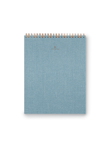 Note Taker & Keeper front cover with brass wire-o binding and gold foil stamped details || Chambray Blue