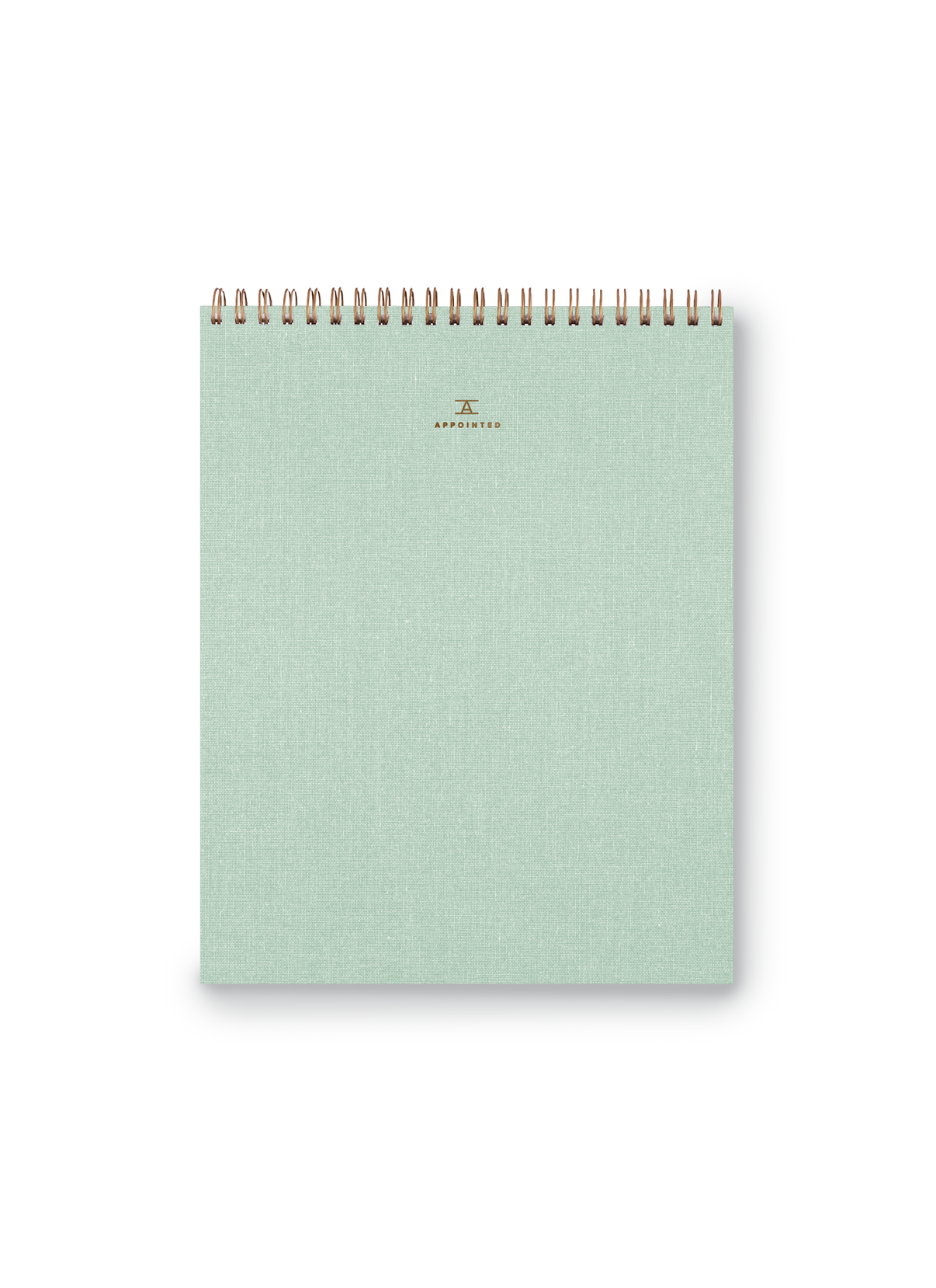Note Taker & Keeper front cover with brass wire-o binding and gold foil stamped details || Mineral Green