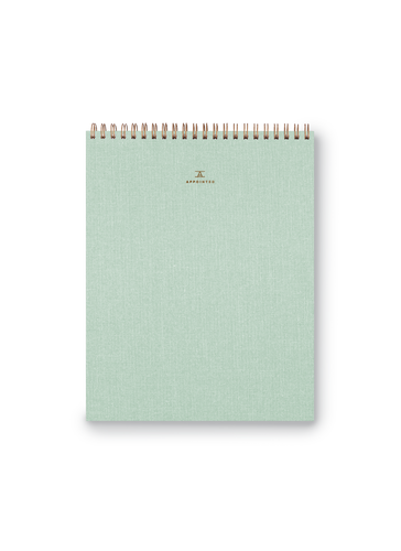 Note Taker & Keeper front cover with brass wire-o binding and gold foil stamped details || Mineral Green