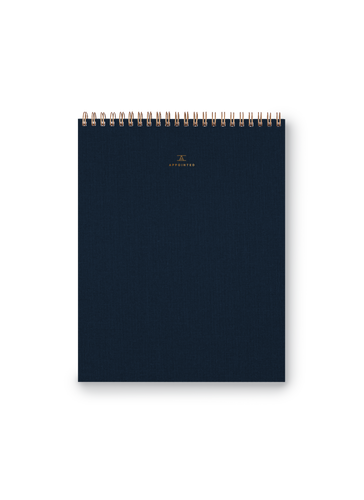 Note Taker & Keeper front cover with brass wire-o binding and gold foil stamped details || Oxford Blue