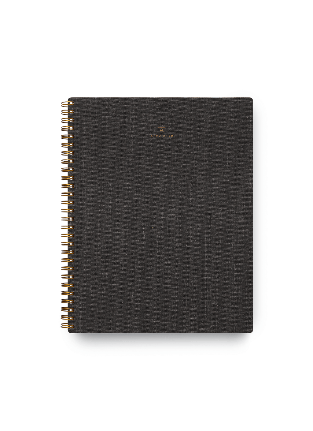 Appointed Notebook in Charcoal Gray bookcloth with brass wire-o binding front view