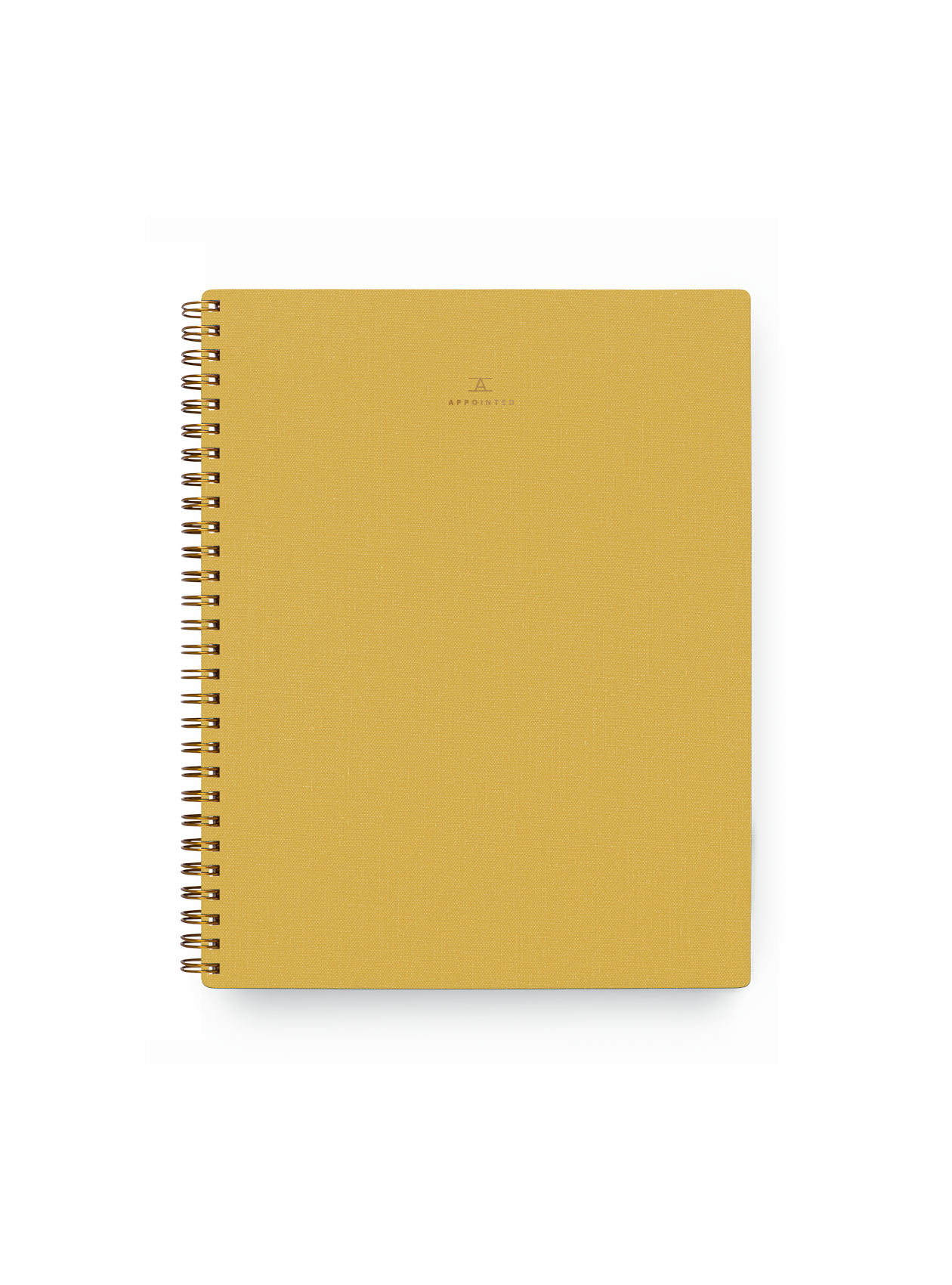 The Notebook in limited-edition cobalt yellow with golf foil details, bookcloth covers, and brass wire-o binding