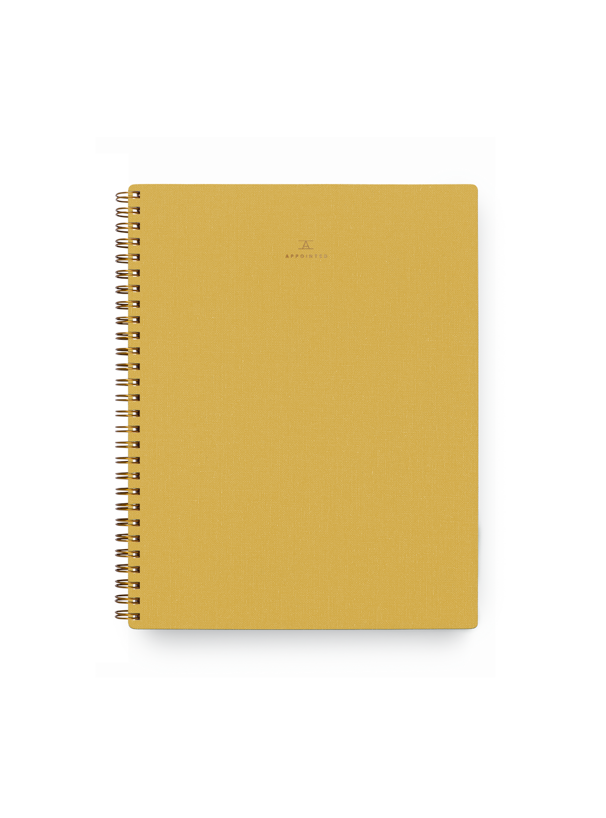 The Notebook in limited-edition cobalt yellow with golf foil details, bookcloth covers, and brass wire-o binding