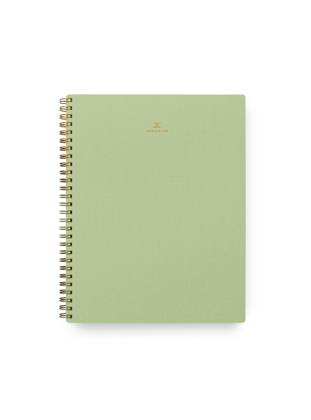 Appointed Notebook in Matcha bookcloth with brass wire-o binding front view || Matcha