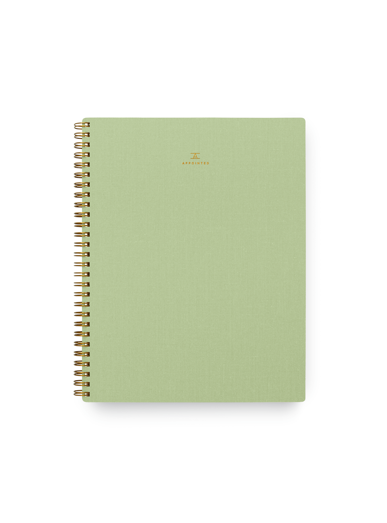 Appointed Notebook in Matcha bookcloth with brass wire-o binding front view || Matcha