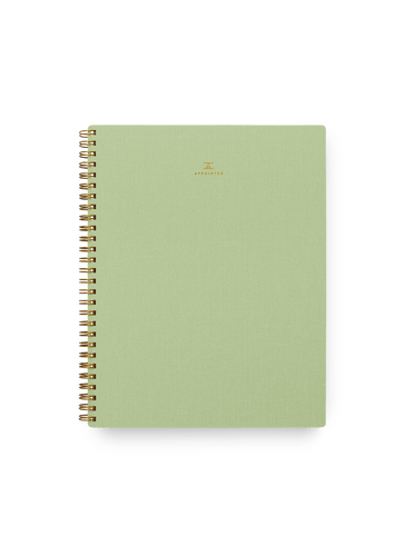Appointed Notebook in Matcha bookcloth with brass wire-o binding front view || Matcha